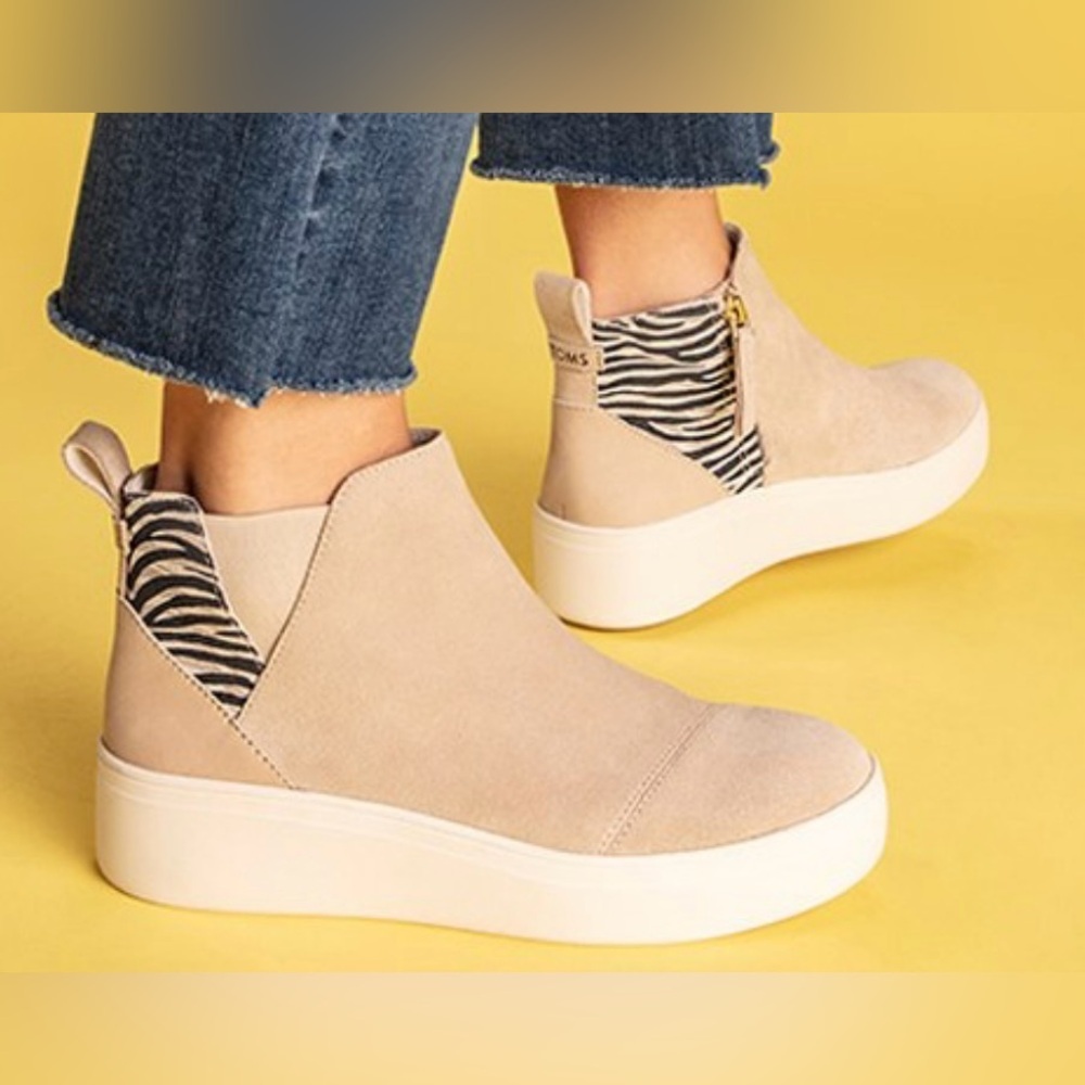 Toms Beige Ankle Boots with Zebra Accent